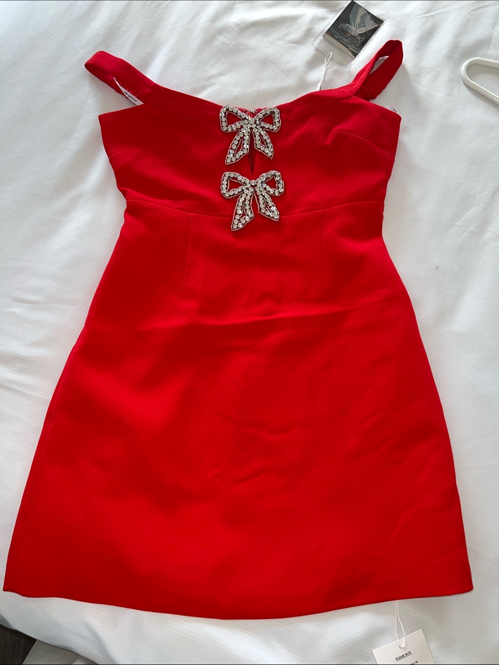 Self- portrait brand new Red Sleeveless Mini Dress with Jeweled Bow Accents